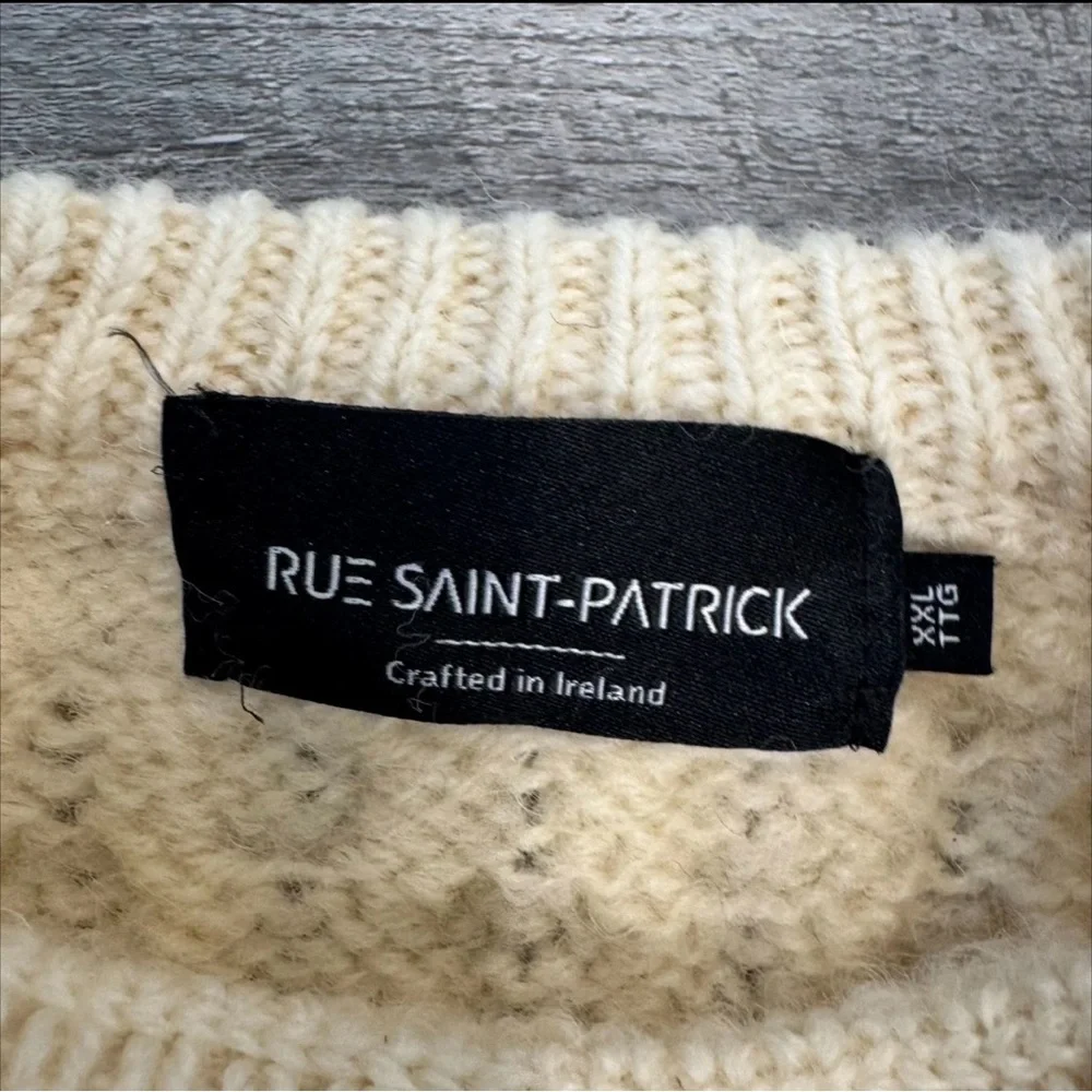Rue Saint Patrick 100% Wool Ivory Cable Knit Mens Sweater Size XXL Ireland - Picture 2 of 5